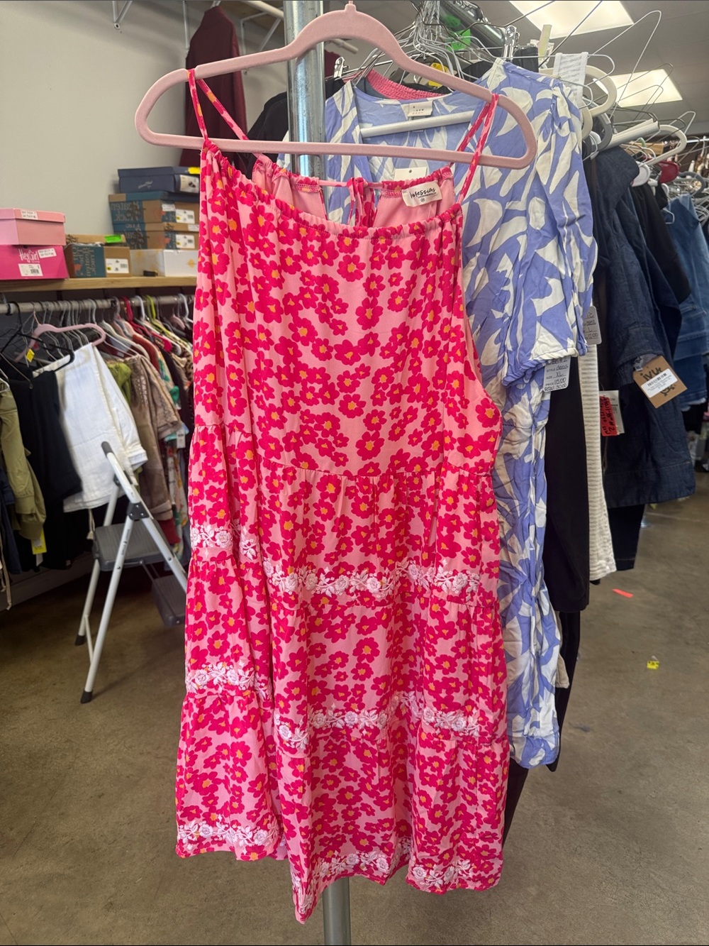 Impressions Pink and Hot Pink Floral Midi Dress
